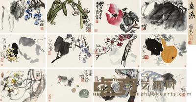 程十发 朱屺瞻 谢之光 1973年作 花卉合册 册页 （十二开） 20×27cm×12