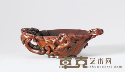清 犀角雕螭龙海棠式杯 高3.5cm