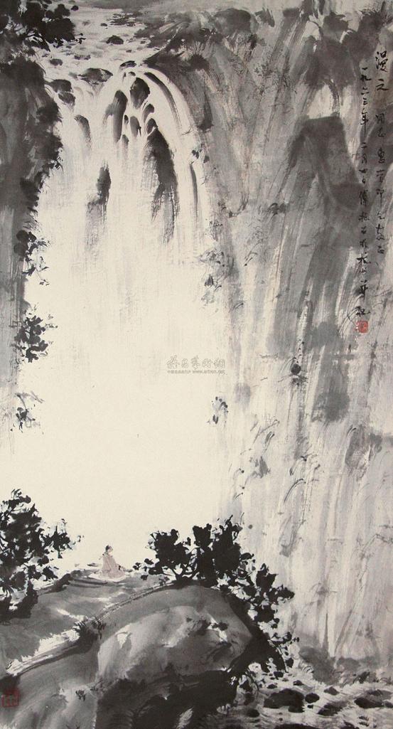 傅抱石 1963年作 听瀑图 立轴