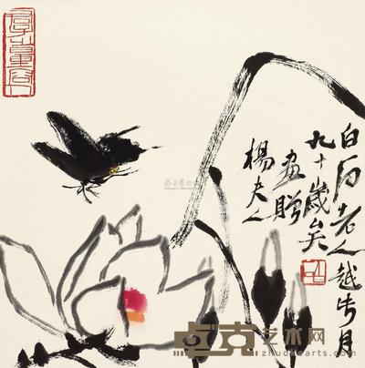 齐白石 玉兰蛱蝶图 镜片 34×34cm