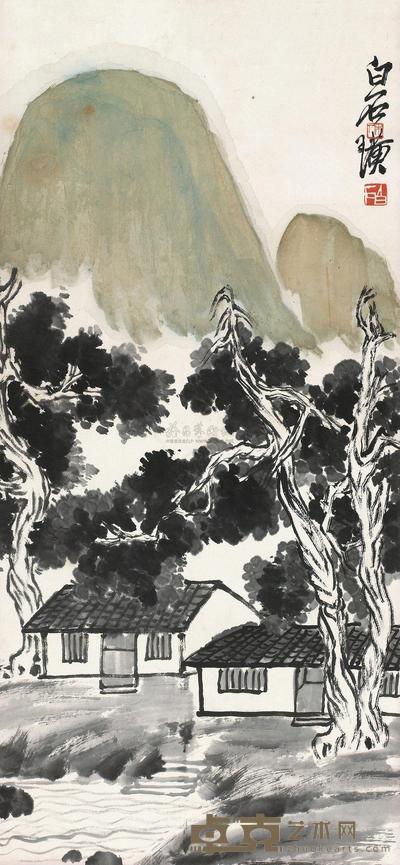 齐白石 苍柏万岁图 镜片 82×37cm