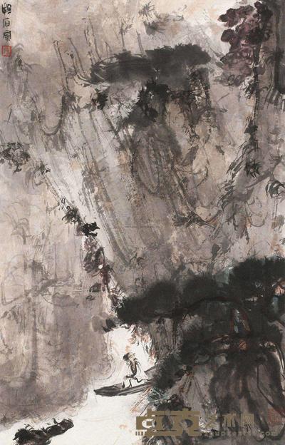 傅抱石 赤壁夜游 立轴 63×39cm