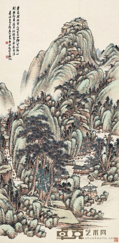 吴徵 1928年作 临溪山阁 立轴 137×67cm