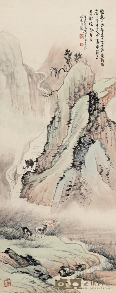 张善孖 张大千 琴吟脆乳图 立轴 122×48cm
