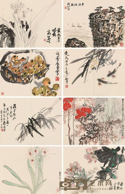 钱松嵒 亚明 等 爱民集画册 册页 (八开) 27.5×36cm×8