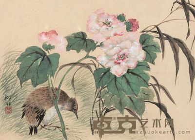 陆抑非 花鸟 镜框 27×38cm