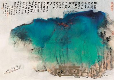 张大千 1974年作 赤壁诗意图 镜片 55.5×79cm