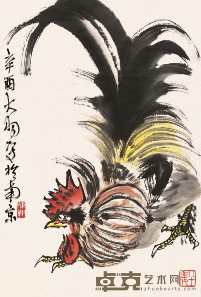 陈大羽 1981年作 雄鸡 镜片 69×46cm