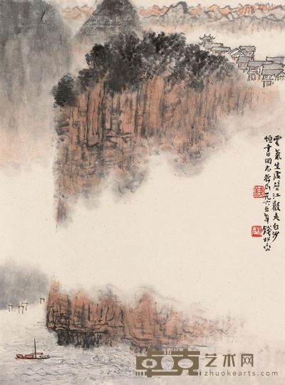 钱松嵒 1965年作 云气生虚壁	 镜片 46×34cm