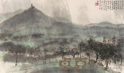 傅抱石 1957年作 布拉格雨景 镜框 28×47cm