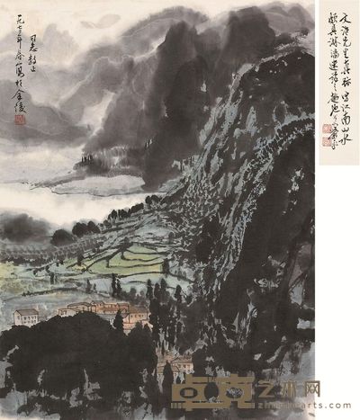 宋文治 1973年作 山村清晓 立轴 46×34cm
