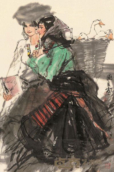 史国良 背鹅图 镜片 90×60cm