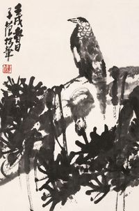 崔子范 1982年作 花鸟 镜片