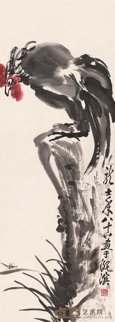 萧龙士 1976年 大吉图 立轴 94×33cm