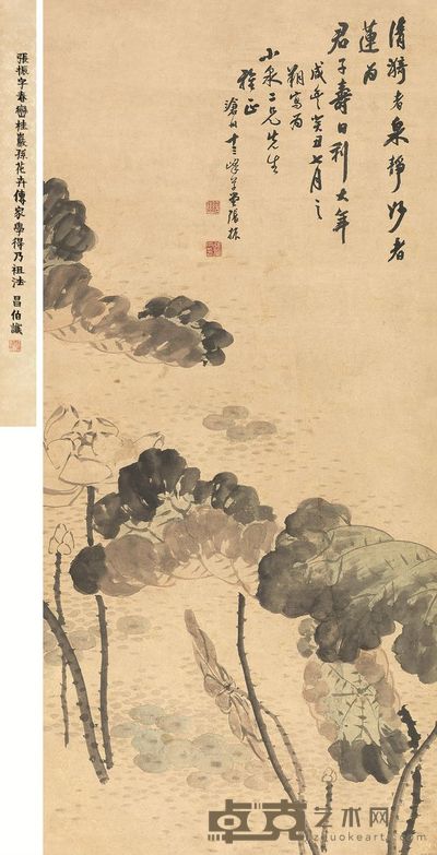 张振 1853年作 荷花 立轴 129×59cm