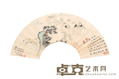 吴湖帆 山水扇面镜片 15×50
