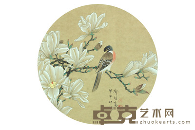 喻继高 花鸟团扇镜框 53×53
