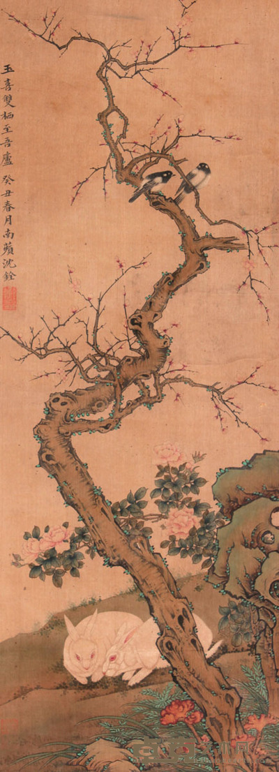 沈铨 花鸟立轴 73×26