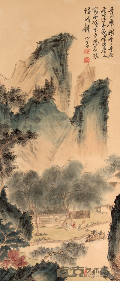 溥儒 山水人物立轴 85×36