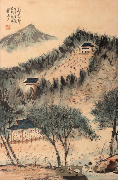 傅抱石 玄武湖镜片 45×29
