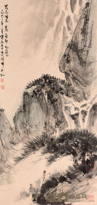 傅抱石 山水人物立轴 67×32