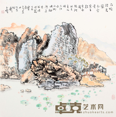 宋玉麟 荷塘清夏图镜片 50×50