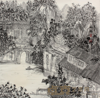 何加林 山水镜心 68×69