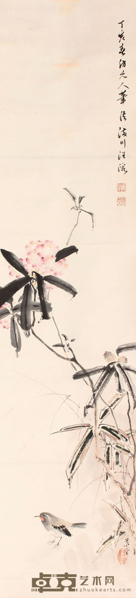 汪溶 花鸟立轴 117×27