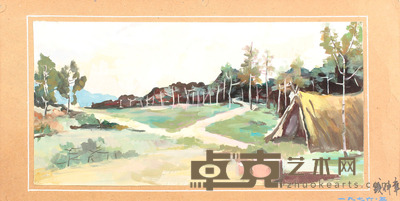 钱仲章 山水水彩镜片 14×30