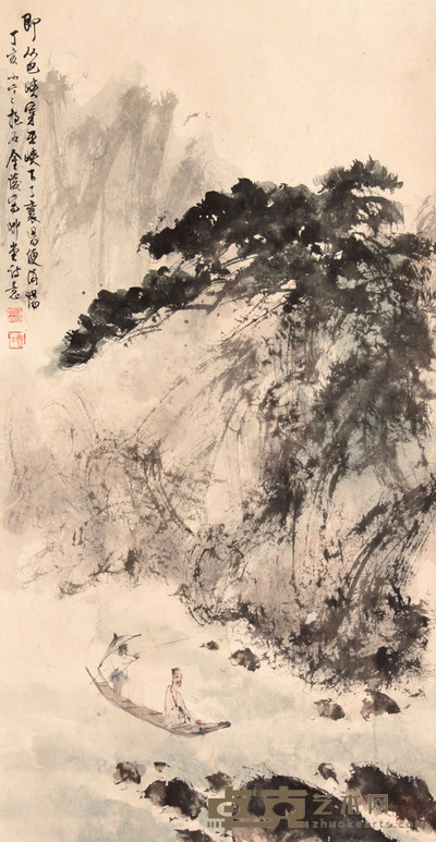 傅抱石 山水人物立轴 67×35