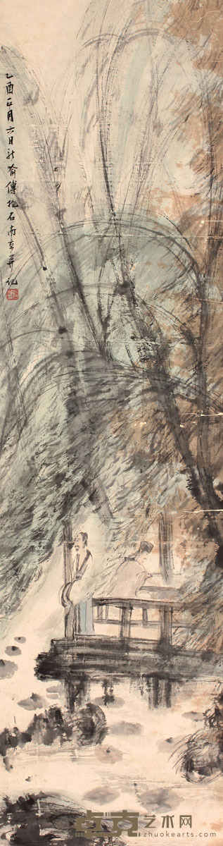 傅抱石 山水人物立轴 113×30
