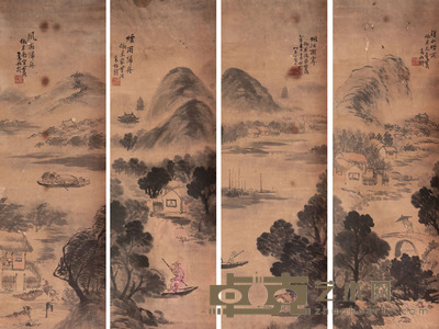 高伯龄 山水四屏立轴 65×21×4