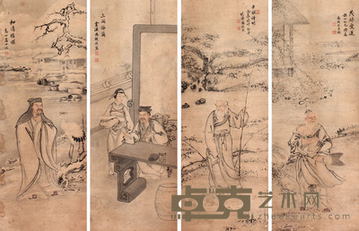 冯超然 人物四屏立轴 105×39×4