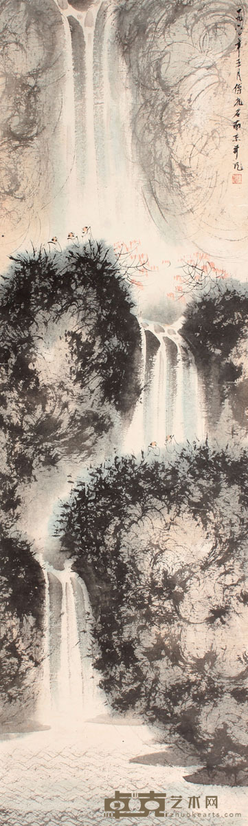 傅抱石 山水立轴 138×43