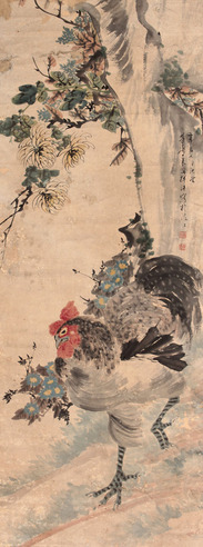 朱梦庐 鸡立轴