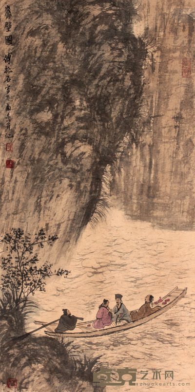 傅抱石 山水人物立轴 98×49