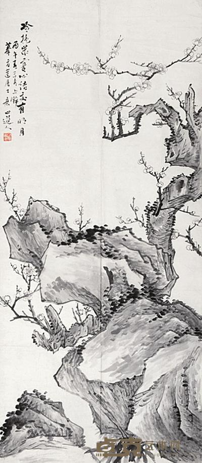 金心兰 梅石 镜片 108.5×47.5cm