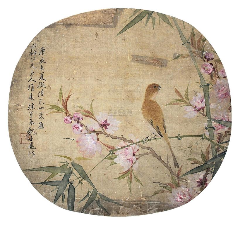 魏士凤 庚辰（1880）年作 花鸟团扇 团扇片