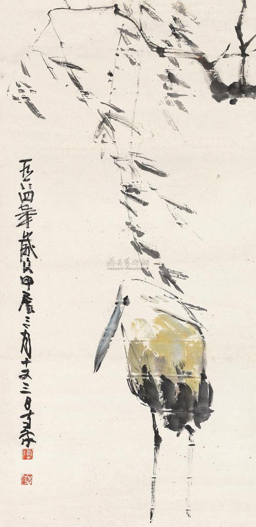 陈子庄 1964年作 柳叶白鹭 立轴