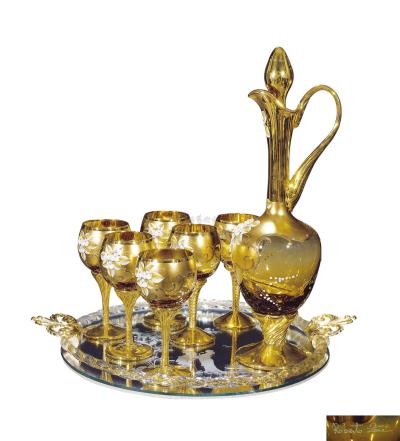 意大利 著名大师纯手工制作玻璃鎏金酒具 （一套）