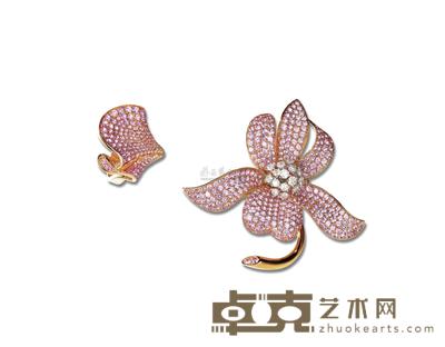 粉色蓝宝钻石K18胸花、戒指 （两件套装） 