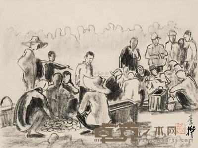 李桦 20世纪50年代作 集市 28.8×38.5cm