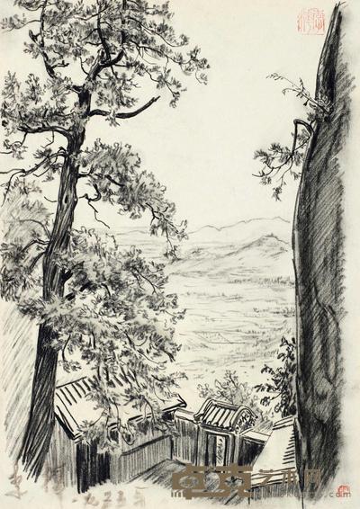 李桦 1955年作 远眺 38.2×29cm
