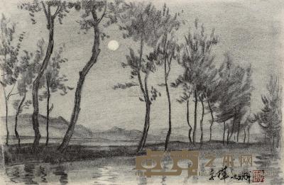 李桦 1957年作 月色清流 26.8×41cm