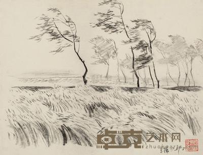 李桦 1957年作 劲风 28.5×38cm