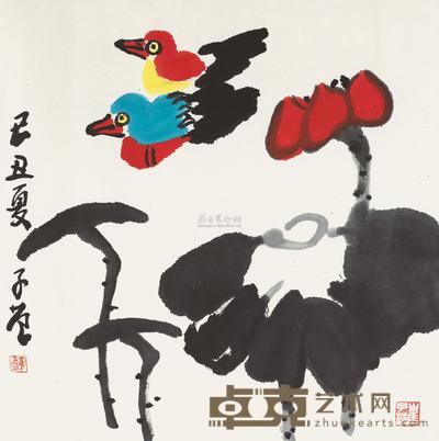 崔子范 2009年作 荷花鸳鸯 镜心 68.5×69cm