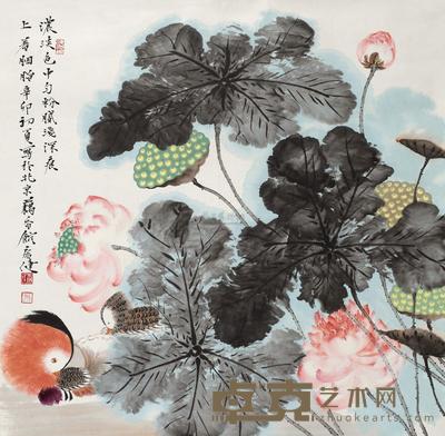 贾广健 2011年作 荷塘鸳鸯 镜心 69×70cm