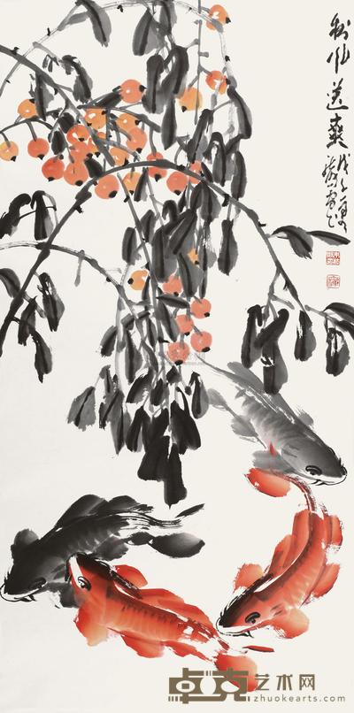 朱法鹏 2008年作 秋风送爽 镜心 136×68cm