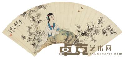 赵蕴玉 1953年作 修竹仕女 扇面 16×45.5cm