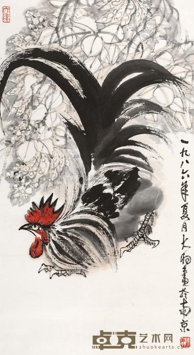 陈大羽 1986年作 朱冠铁距 立轴 88×48cm